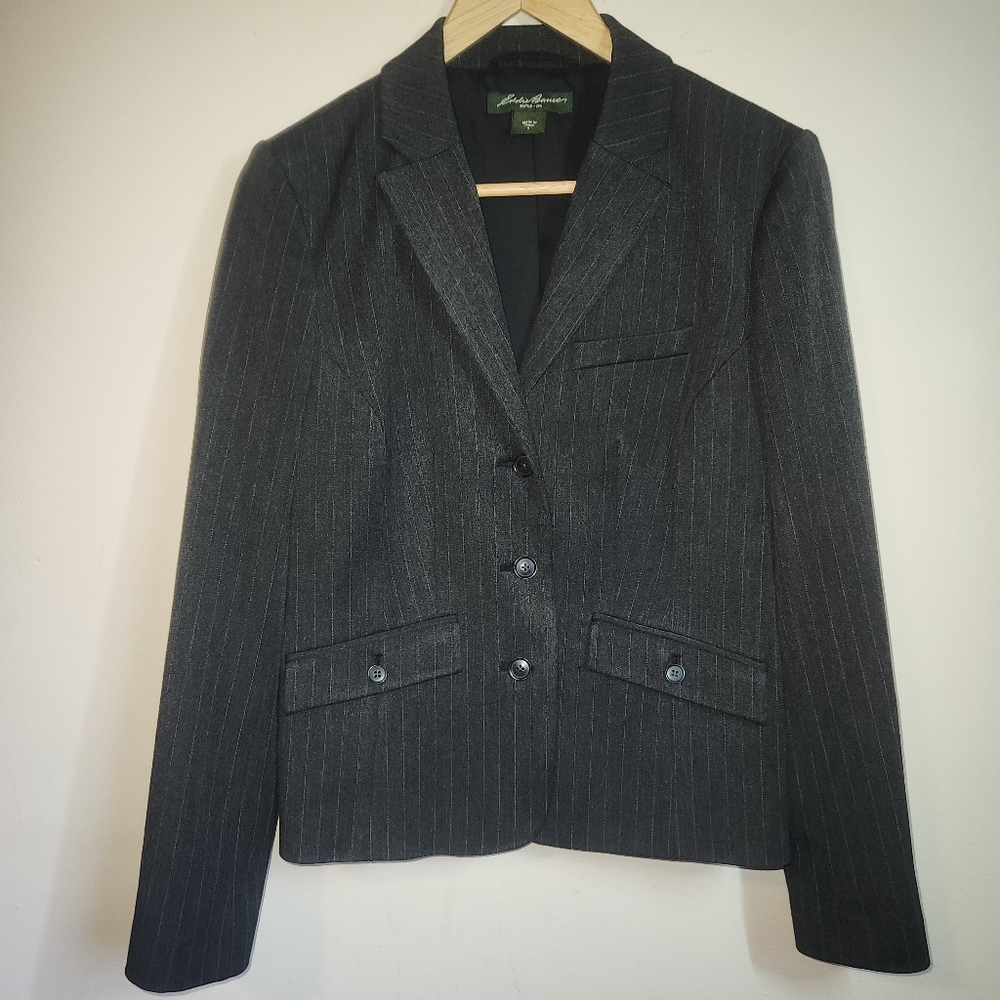 Eddie Bauer Gray Pinstriped Three-button Blazer, Women's Size 6